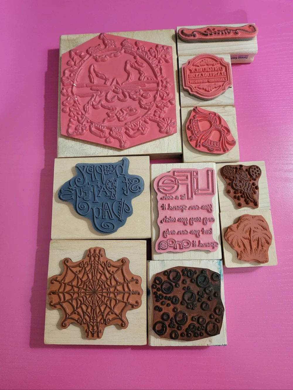 Wooden Rubber Stamp Bundle.  Set Of 10.  (0720)